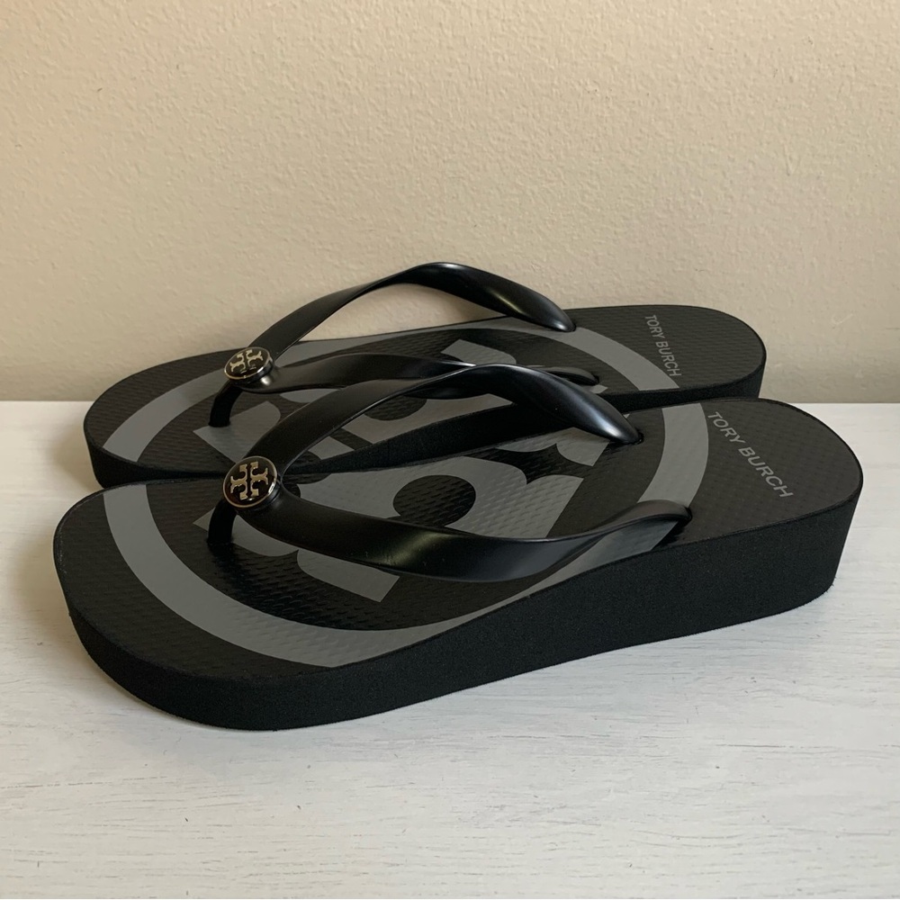 Tory Burch Emory Women's Black Platform Flip Flop Sandals Size 8 - Picture 3 of 9